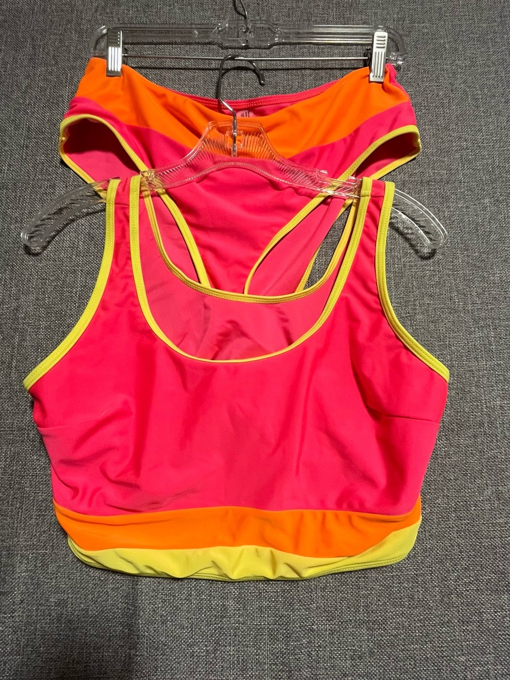 Neon Pink & Orange Colorblock Swimsuit Bra Set XL